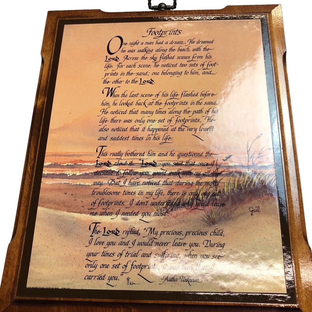 FOOTPRINTS IN THE SAND INSPIRATIONAL WOOD PLAQUE 9 x 11 NEW BOXED Wall Hanging